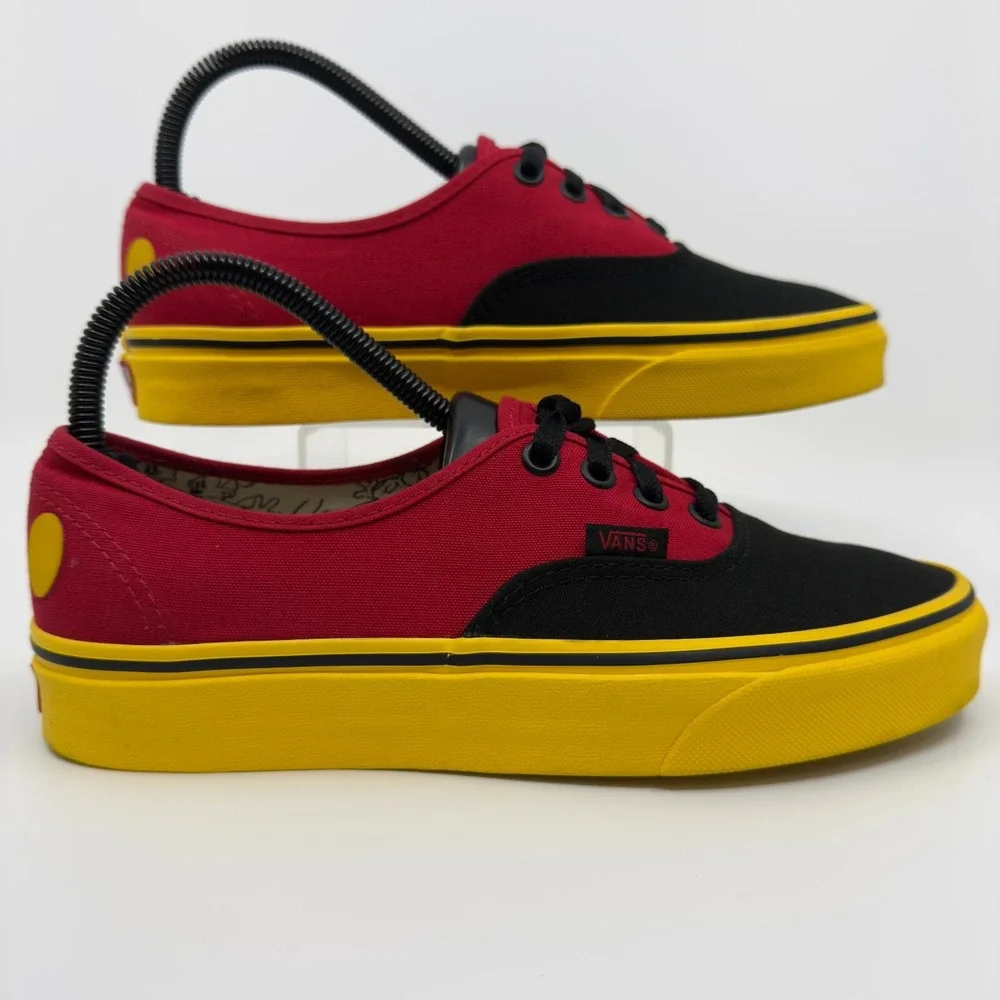 Vans Mickey Mouse Skateboard Sneakers Womens 7.5 7 1/2 Red Yellow Black Shoes‎